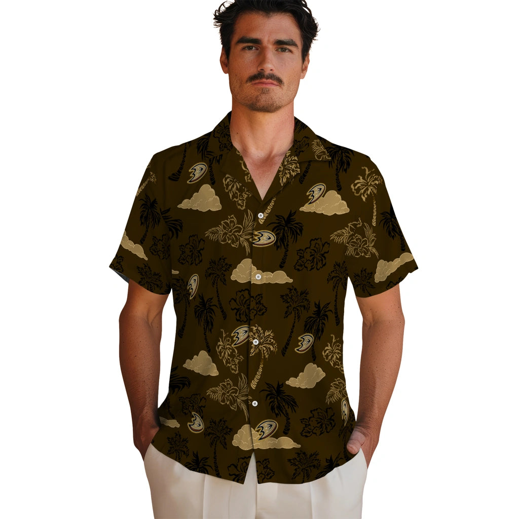Anaheim Ducks Hawaiian Shirt - Palm And Clouds | Hula Hawaiian Shirts