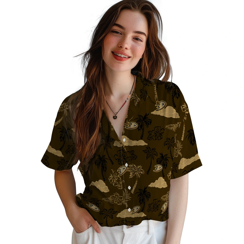 Anaheim Ducks Hawaiian Shirt - Palm And Clouds | Hula Hawaiian Shirts