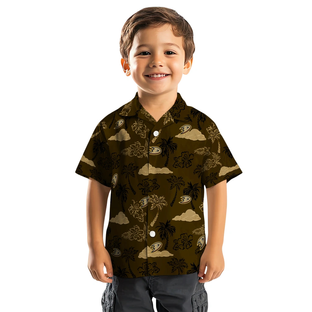 Anaheim Ducks Hawaiian Shirt - Palm And Clouds | Hula Hawaiian Shirts