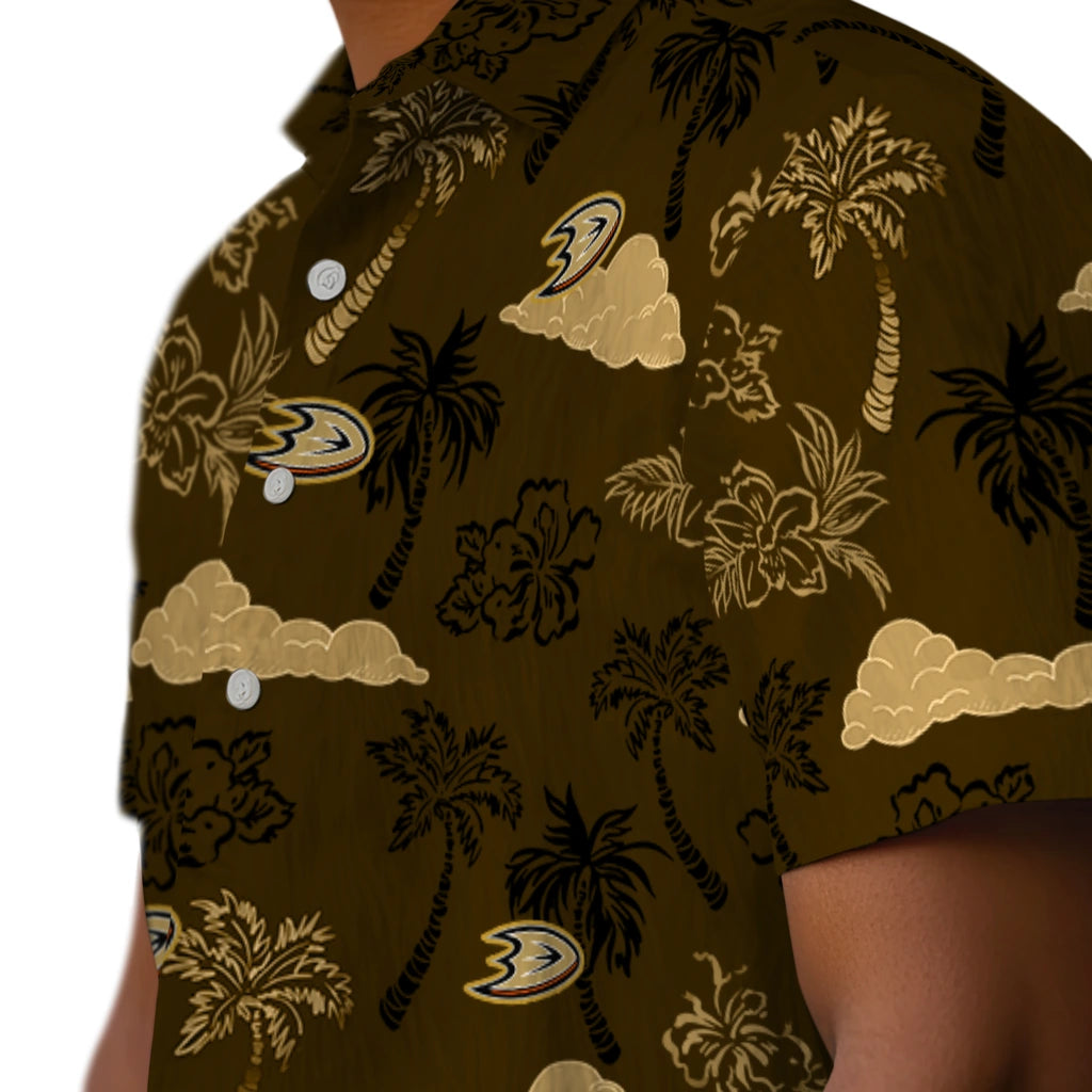 Anaheim Ducks Hawaiian Shirt - Palm And Clouds | Hula Hawaiian Shirts