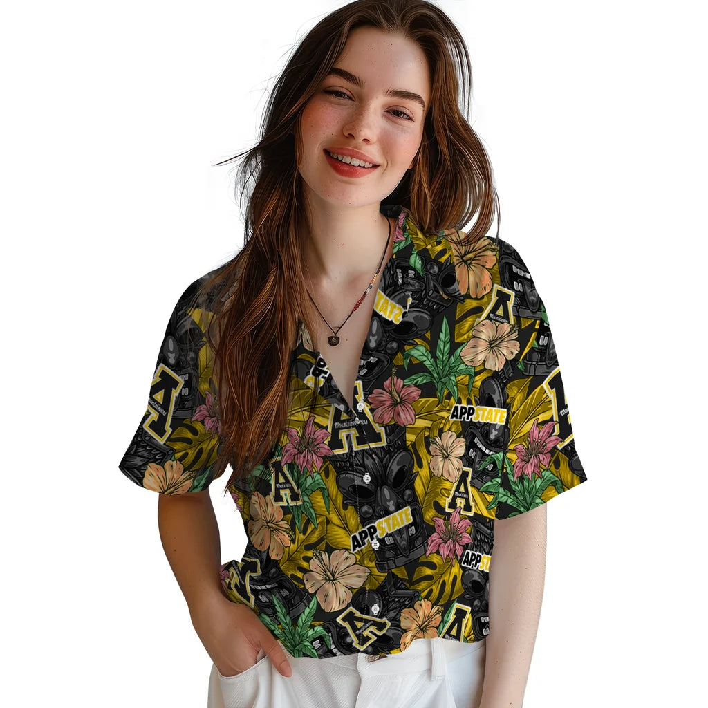 Appalachian State Mountaineers Hawaiian Shirt - Hibiscus Tiki Jungle | Hula Hawaiian Shirts