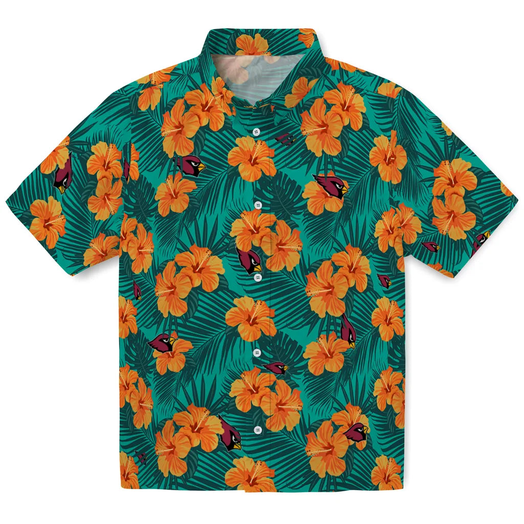Arizona Cardinals Hawaiian Shirt - Hibiscus and Palm Leaves | Hula Hawaiian Shirts