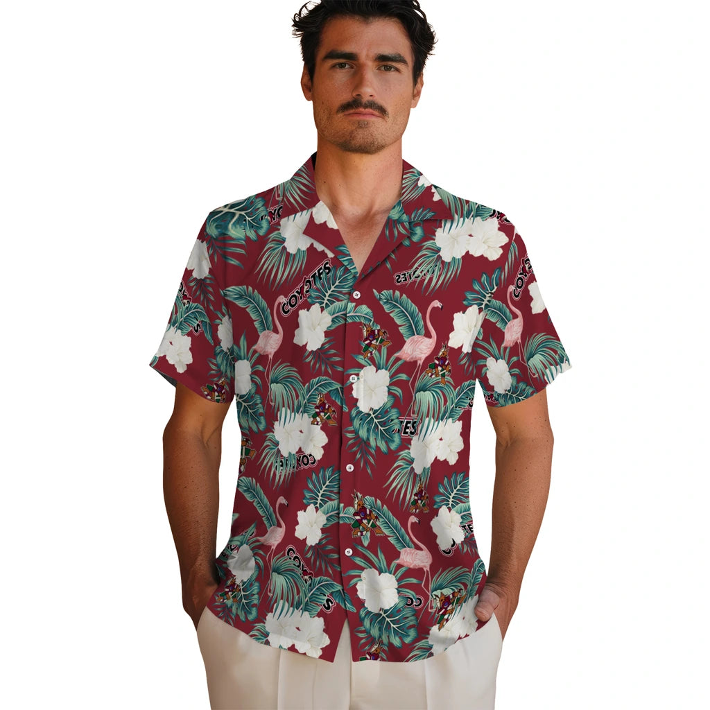 Arizona Coyotes Hawaiian Shirt - Flamingo and Hibiscus | Hula Hawaiian Shirts