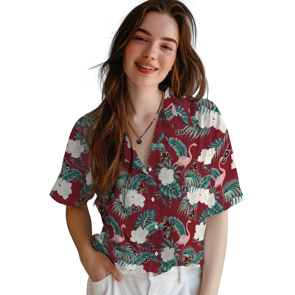 Arizona Coyotes Hawaiian Shirt - Flamingo and Hibiscus | Hula Hawaiian Shirts