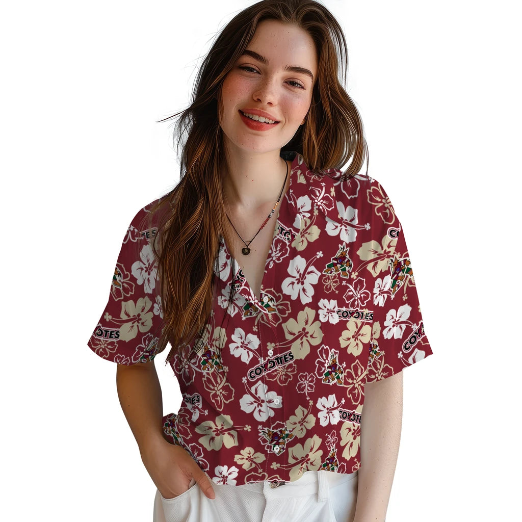Arizona Coyotes Hawaiian Shirt - Hibiscus Flower Design | Hula Hawaiian Shirts