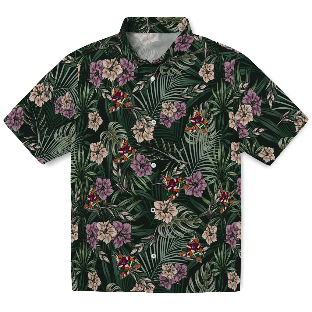 Arizona Coyotes Hawaiian Shirt - Hibiscus Leaves Pattern | Hula Hawaiian Shirts