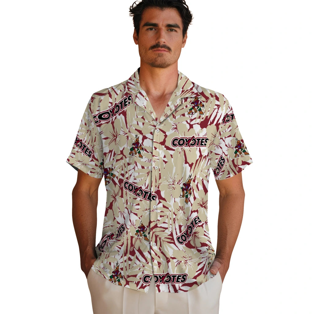 Arizona Coyotes Hawaiian Shirt - Hibiscus Overlay | Hula Hawaiian Shirts