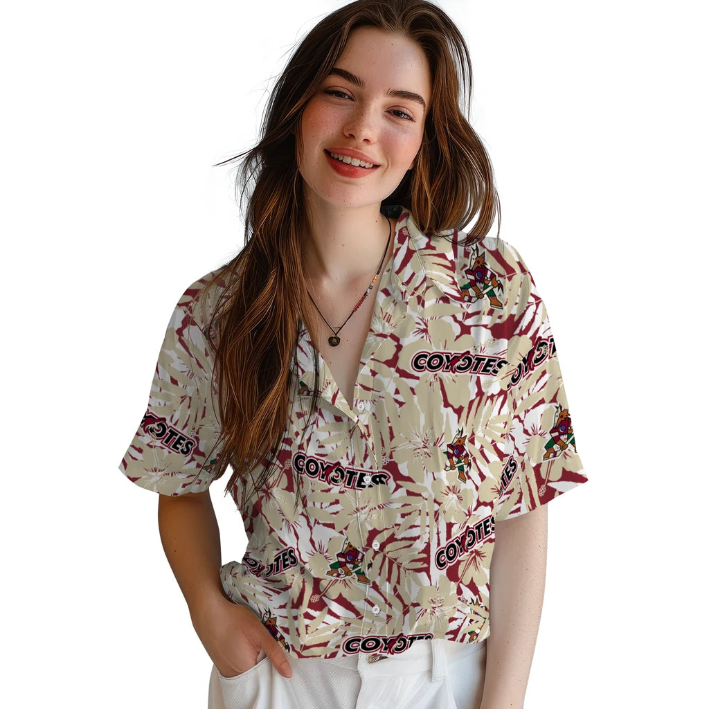 Arizona Coyotes Hawaiian Shirt - Hibiscus Overlay | Hula Hawaiian Shirts