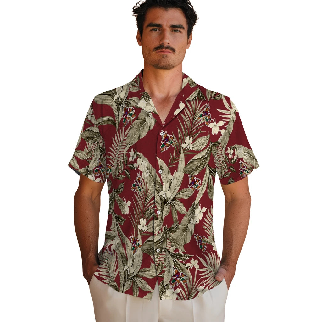 Arizona Coyotes Hawaiian Shirt - Palm Leaves | Hula Hawaiian Shirts