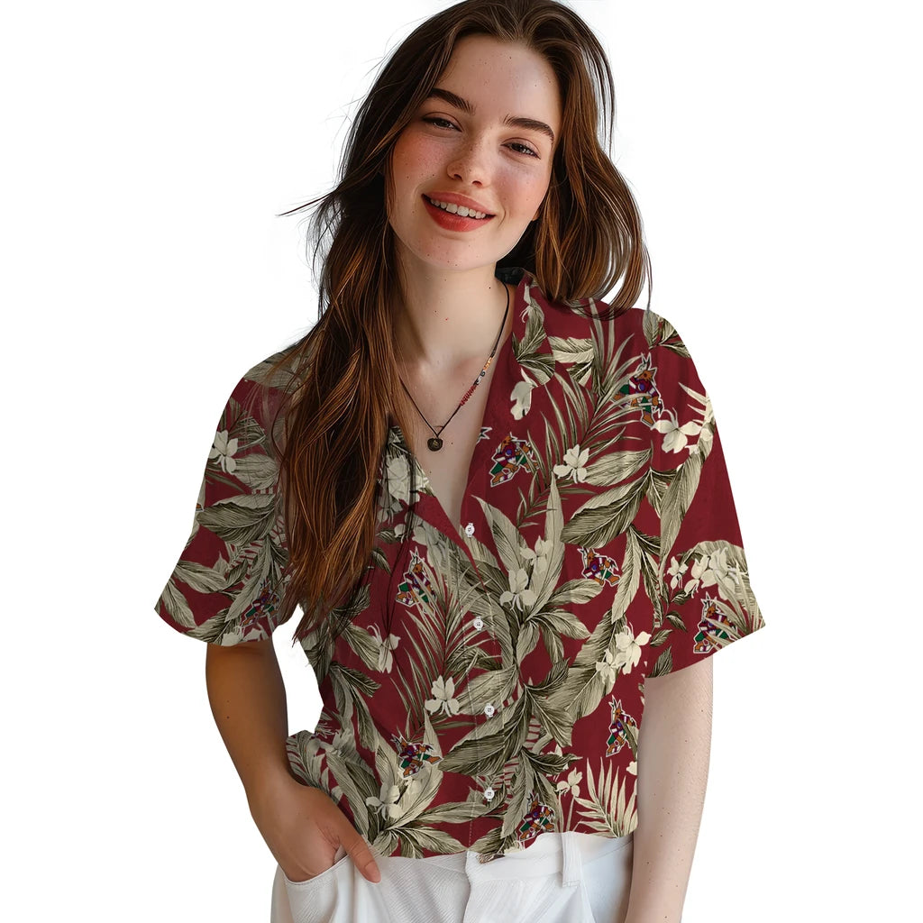 Arizona Coyotes Hawaiian Shirt - Palm Leaves | Hula Hawaiian Shirts