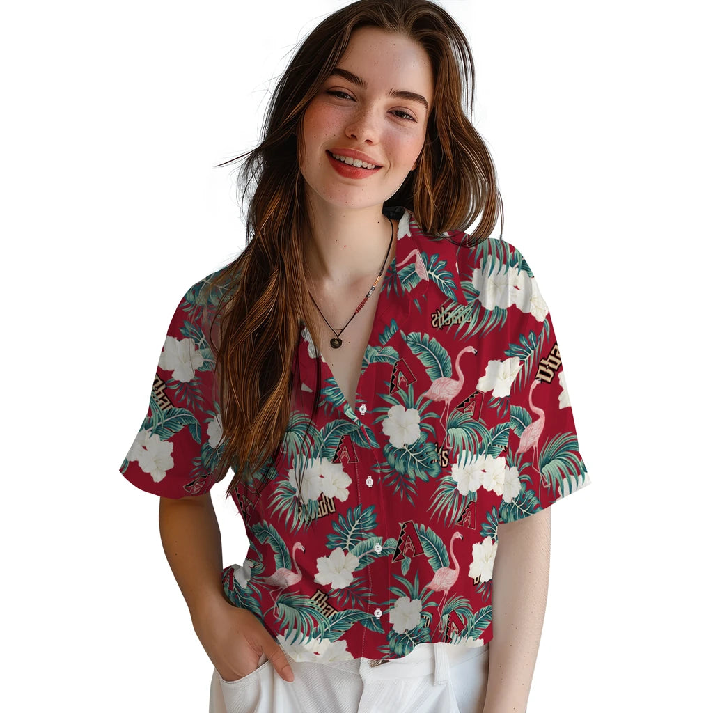 Arizona Diamondbacks Hawaiian Shirt - Flamingo and Hibiscus | Hula Hawaiian Shirts