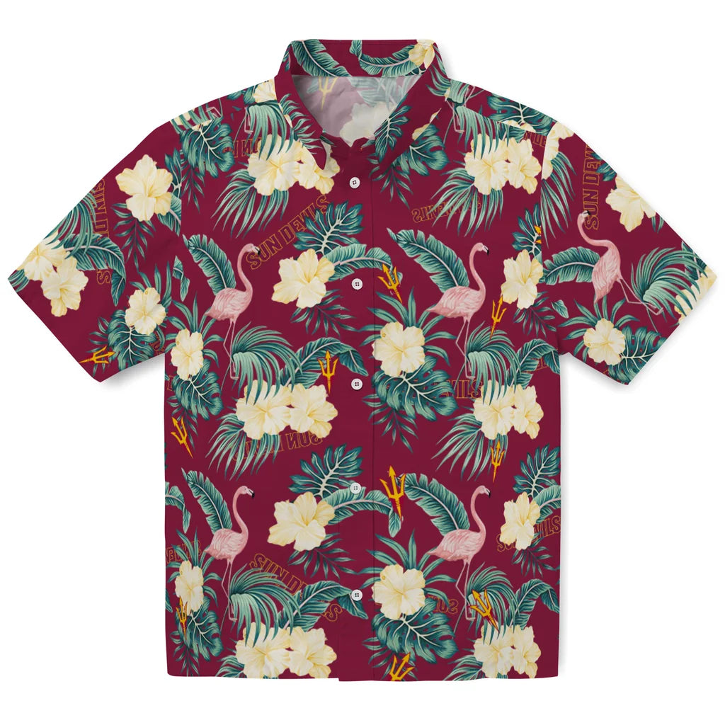 Arizona State Sun Devils Hawaiian Shirt - Flamingo and Hibiscus | Hula Hawaiian Shirts