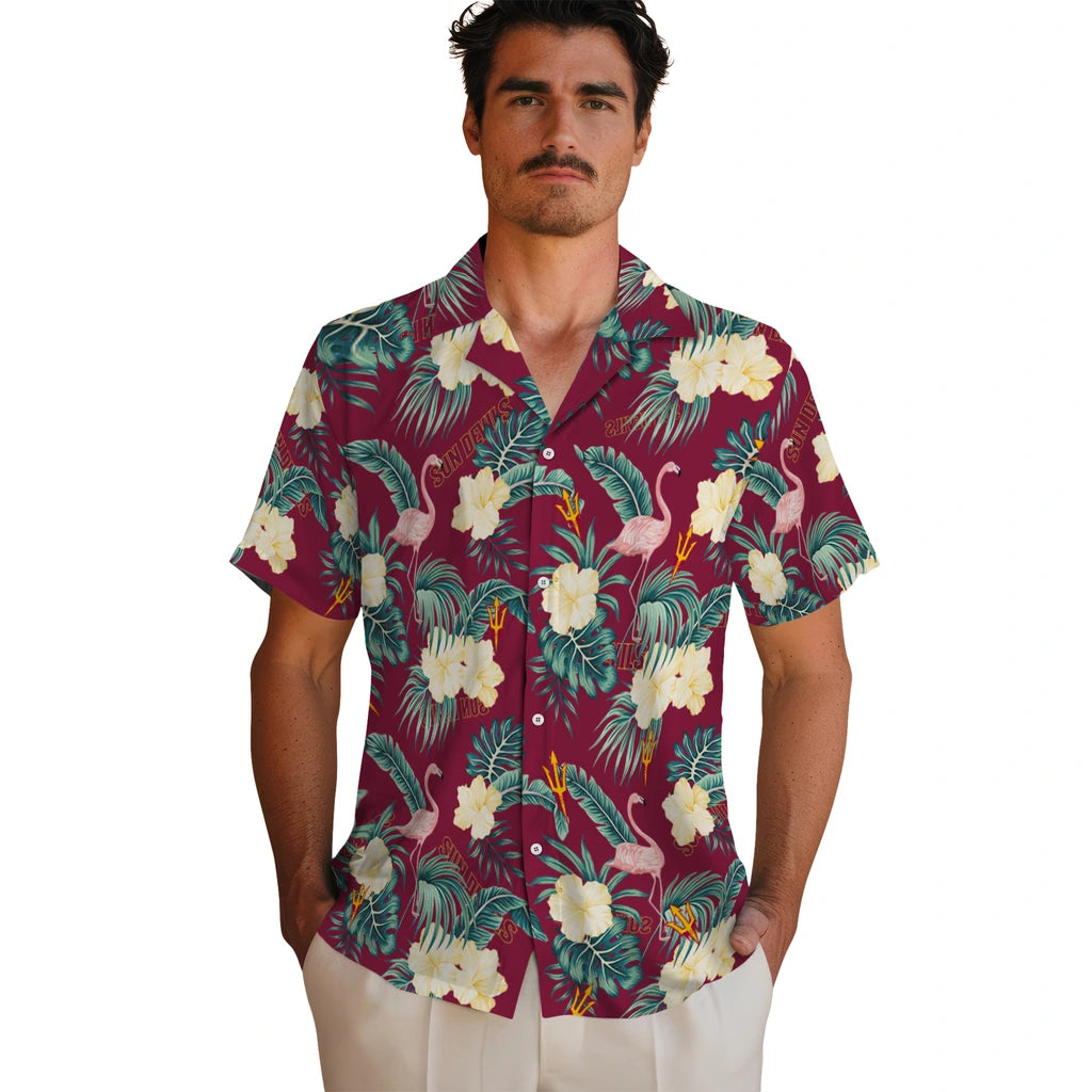 Arizona State Sun Devils Hawaiian Shirt - Flamingo and Hibiscus | Hula Hawaiian Shirts