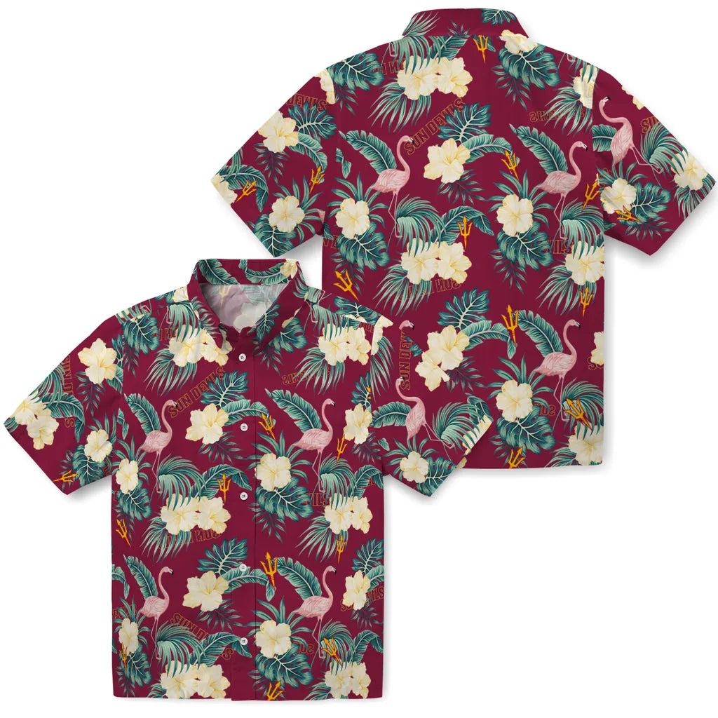 Arizona State Sun Devils Hawaiian Shirt - Flamingo and Hibiscus | Hula Hawaiian Shirts