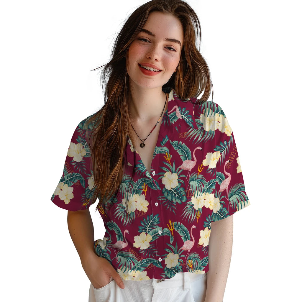 Arizona State Sun Devils Hawaiian Shirt - Flamingo and Hibiscus | Hula Hawaiian Shirts