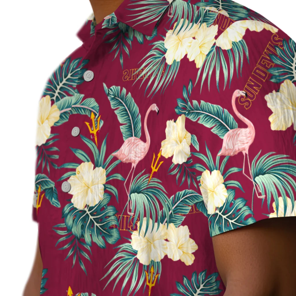 Arizona State Sun Devils Hawaiian Shirt - Flamingo and Hibiscus | Hula Hawaiian Shirts
