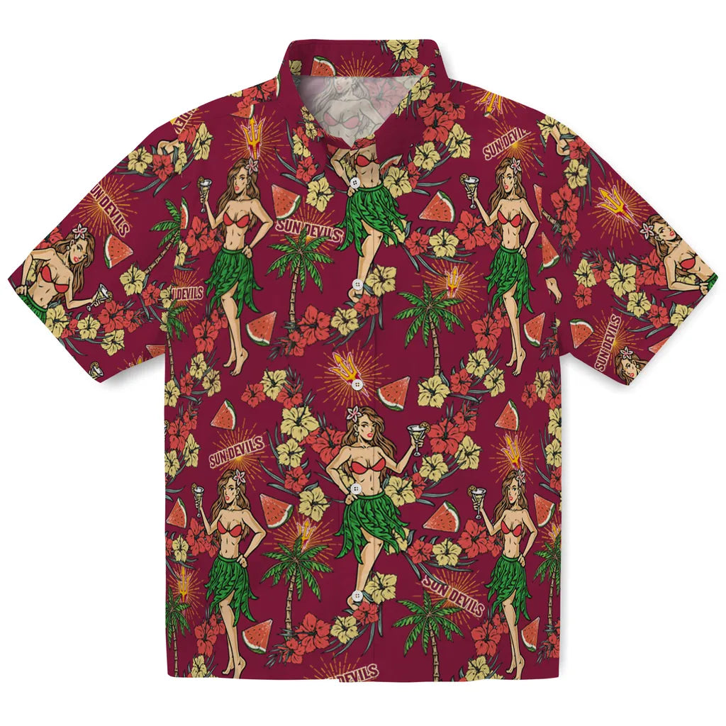 Arizona State Sun Devils Hawaiian Shirt - Hawaiian Girls Design | Hula Hawaiian Shirts