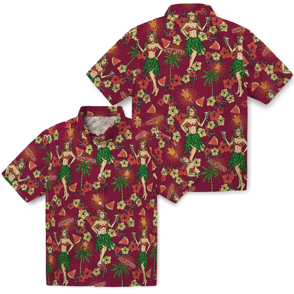 Arizona State Sun Devils Hawaiian Shirt - Hawaiian Girls Design | Hula Hawaiian Shirts