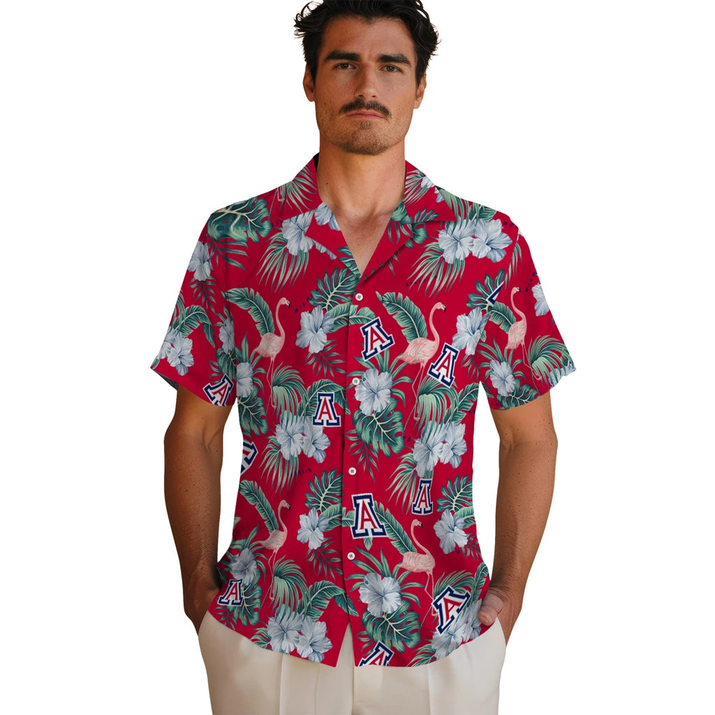 Arizona Wildcats Hawaiian Shirt - Flamingo and Hibiscus | Hula Hawaiian Shirts