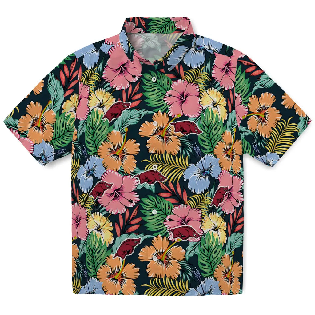 Arkansas Razorbacks Hawaiian Shirt - Brilliant Hibiscus Garden | Hula Hawaiian Shirts