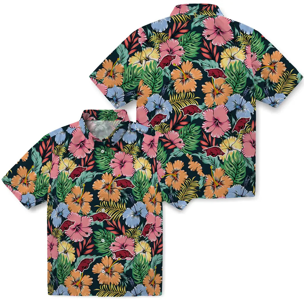 Arkansas Razorbacks Hawaiian Shirt - Brilliant Hibiscus Garden | Hula Hawaiian Shirts