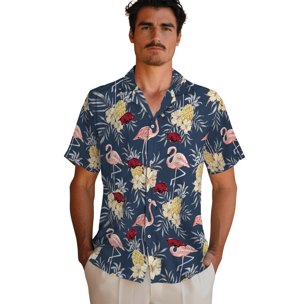Arkansas Razorbacks Hawaiian Shirt - Flamingo Hibiscus | Hula Hawaiian Shirts