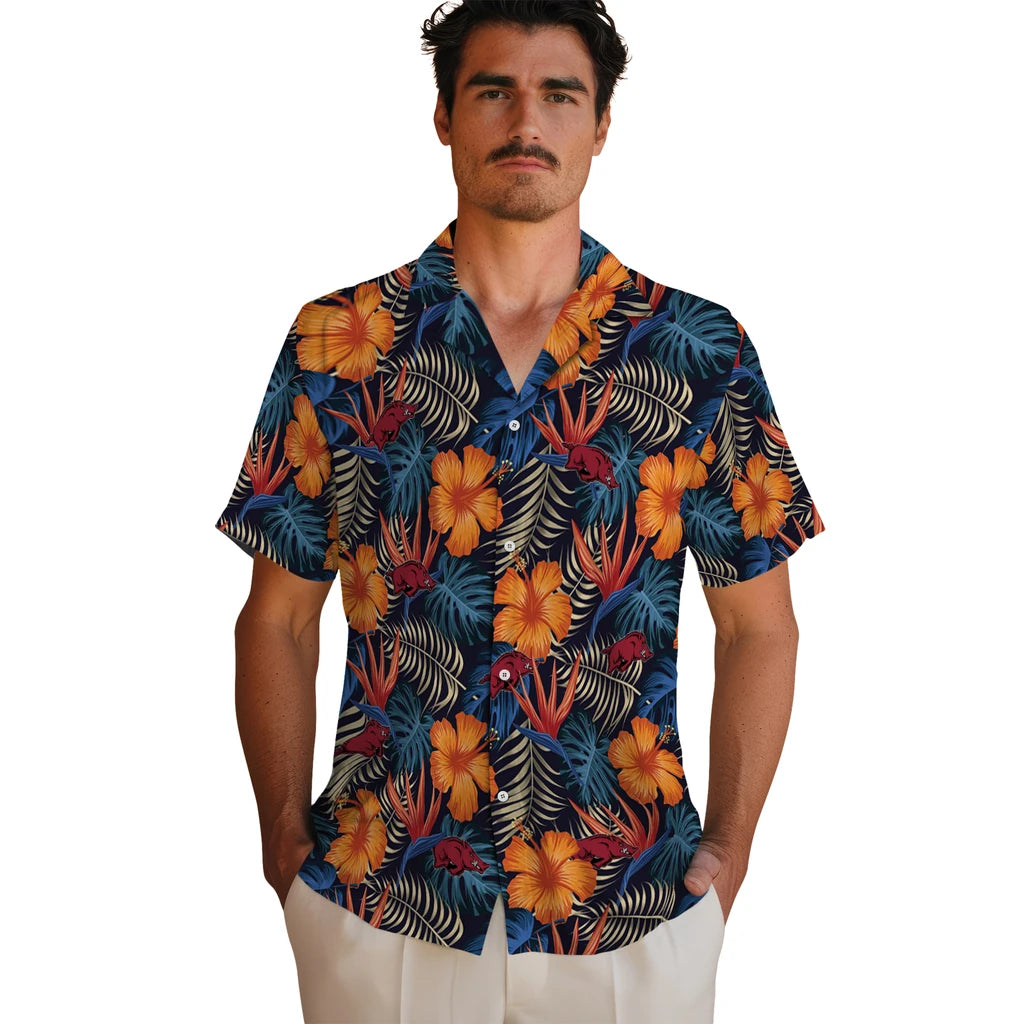 Arkansas Razorbacks Hawaiian Shirt - Hibiscus Foliage | Hula Hawaiian Shirts