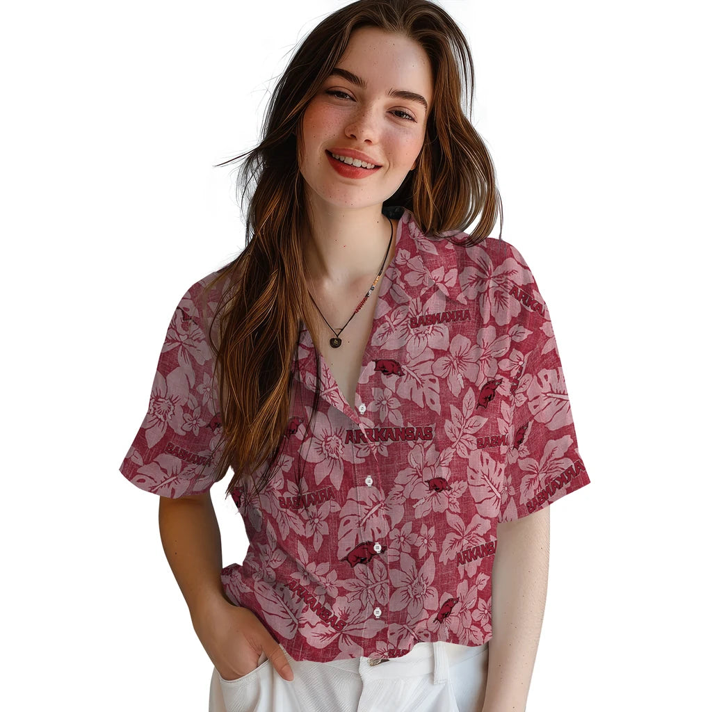 Arkansas Razorbacks Hawaiian Shirt - Hibiscus Oasis | Hula Hawaiian Shirts