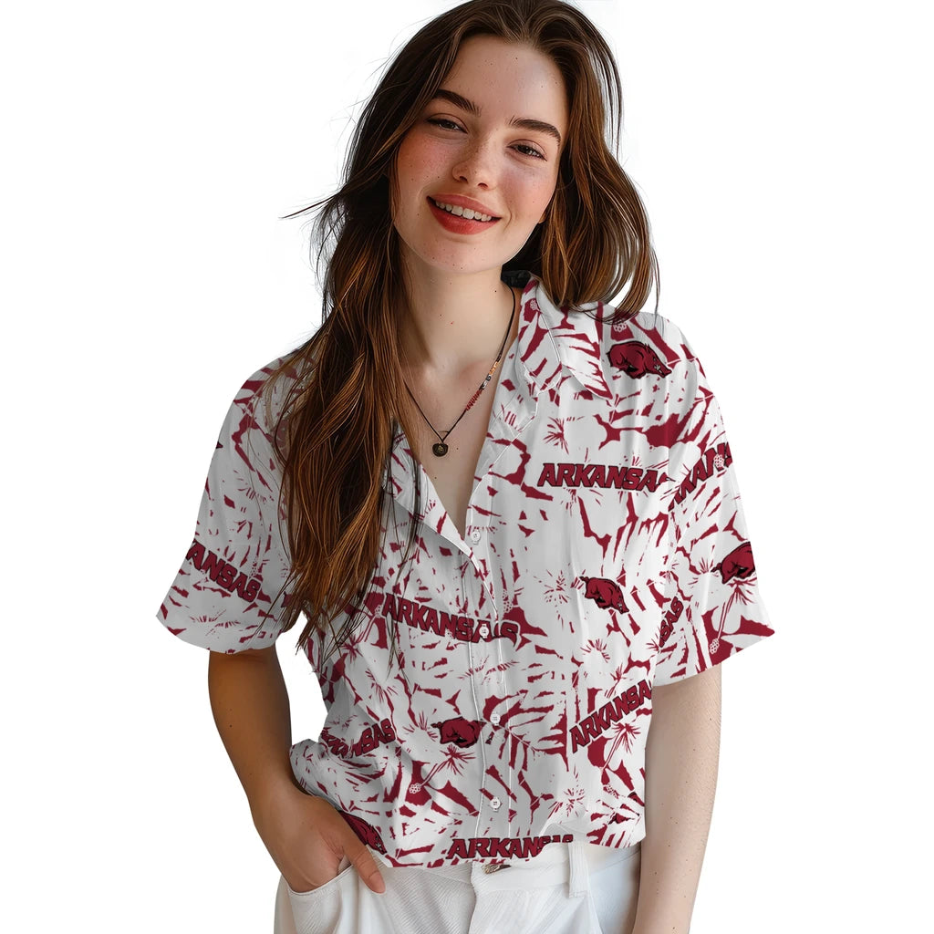 Arkansas Razorbacks Hawaiian Shirt - Hibiscus Overlay | Hula Hawaiian Shirts