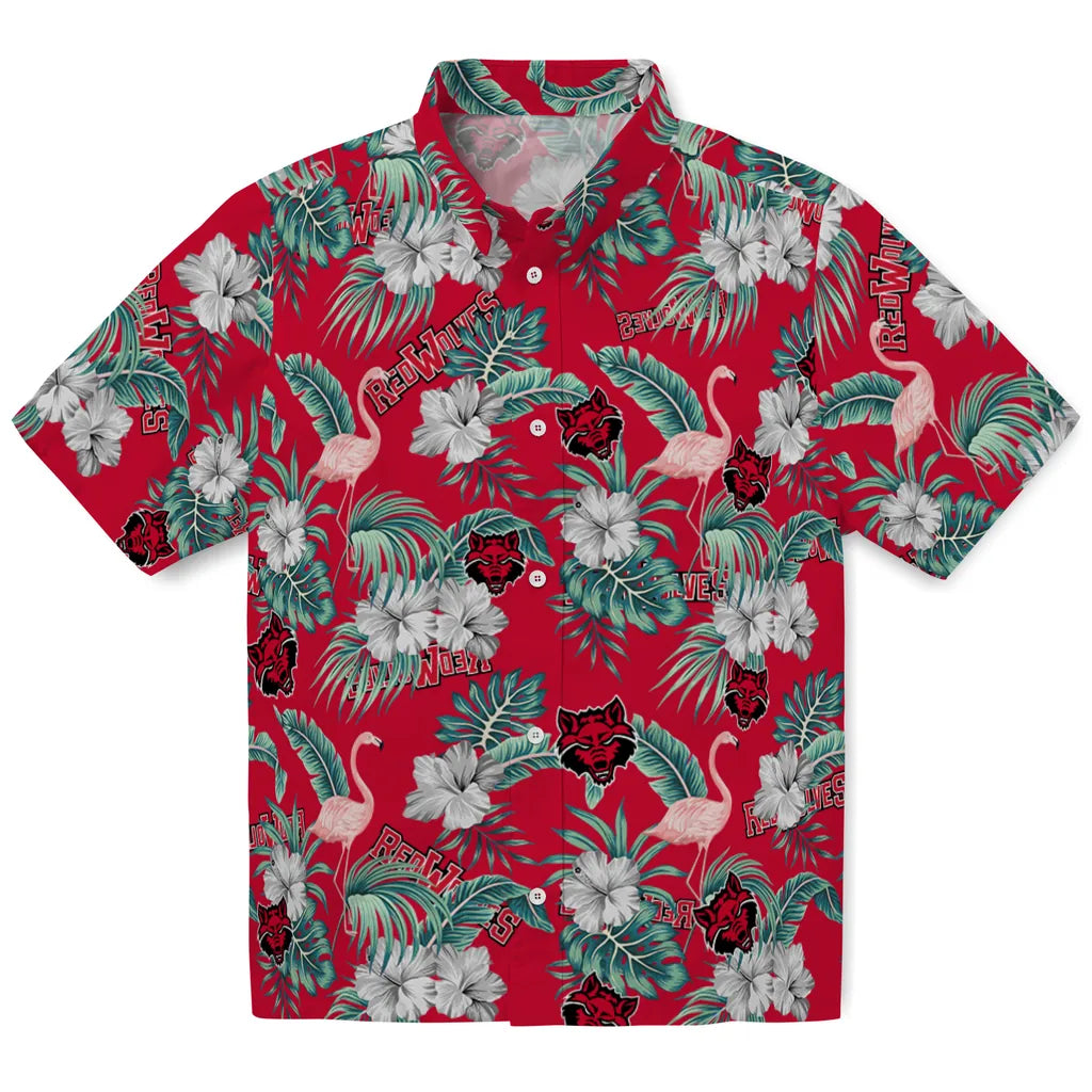 Arkansas State Red Wolves Hawaiian Shirt - Flamingo and Hibiscus | Hula Hawaiian Shirts
