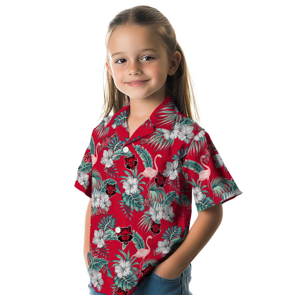 Arkansas State Red Wolves Hawaiian Shirt - Flamingo and Hibiscus | Hula Hawaiian Shirts