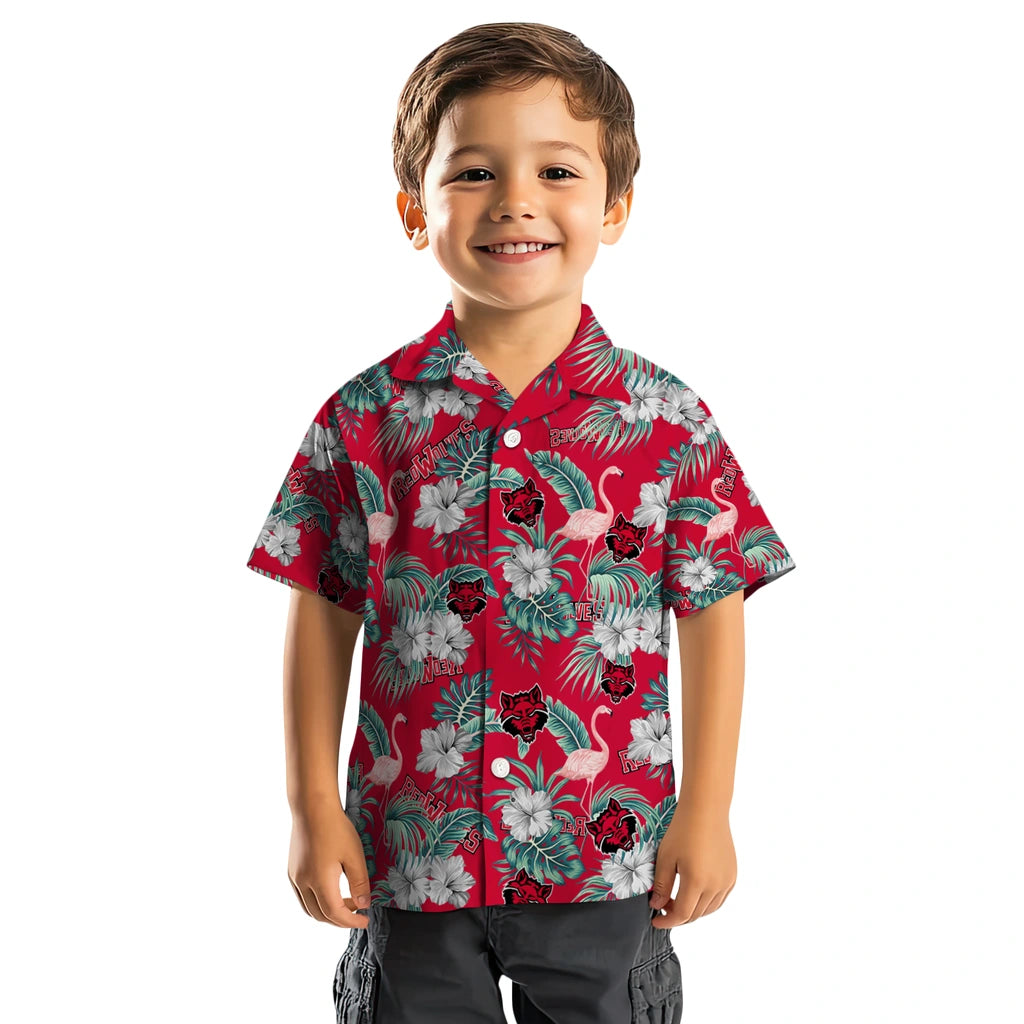 Arkansas State Red Wolves Hawaiian Shirt - Flamingo and Hibiscus | Hula Hawaiian Shirts