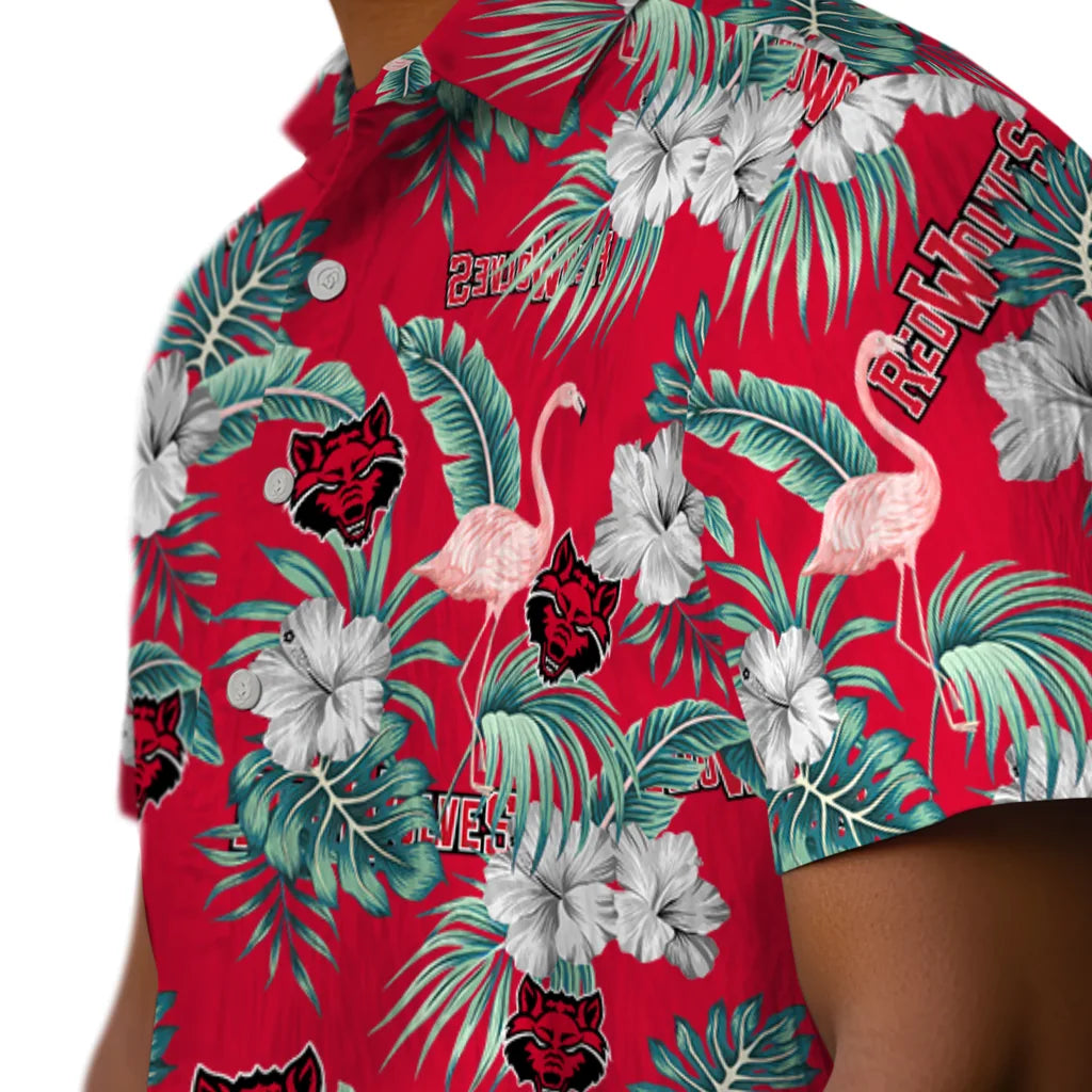 Arkansas State Red Wolves Hawaiian Shirt - Flamingo and Hibiscus | Hula Hawaiian Shirts