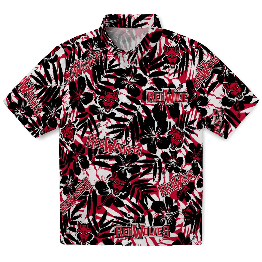 Arkansas State Red Wolves Hawaiian Shirt - Hibiscus Overlay | Hula Hawaiian Shirts