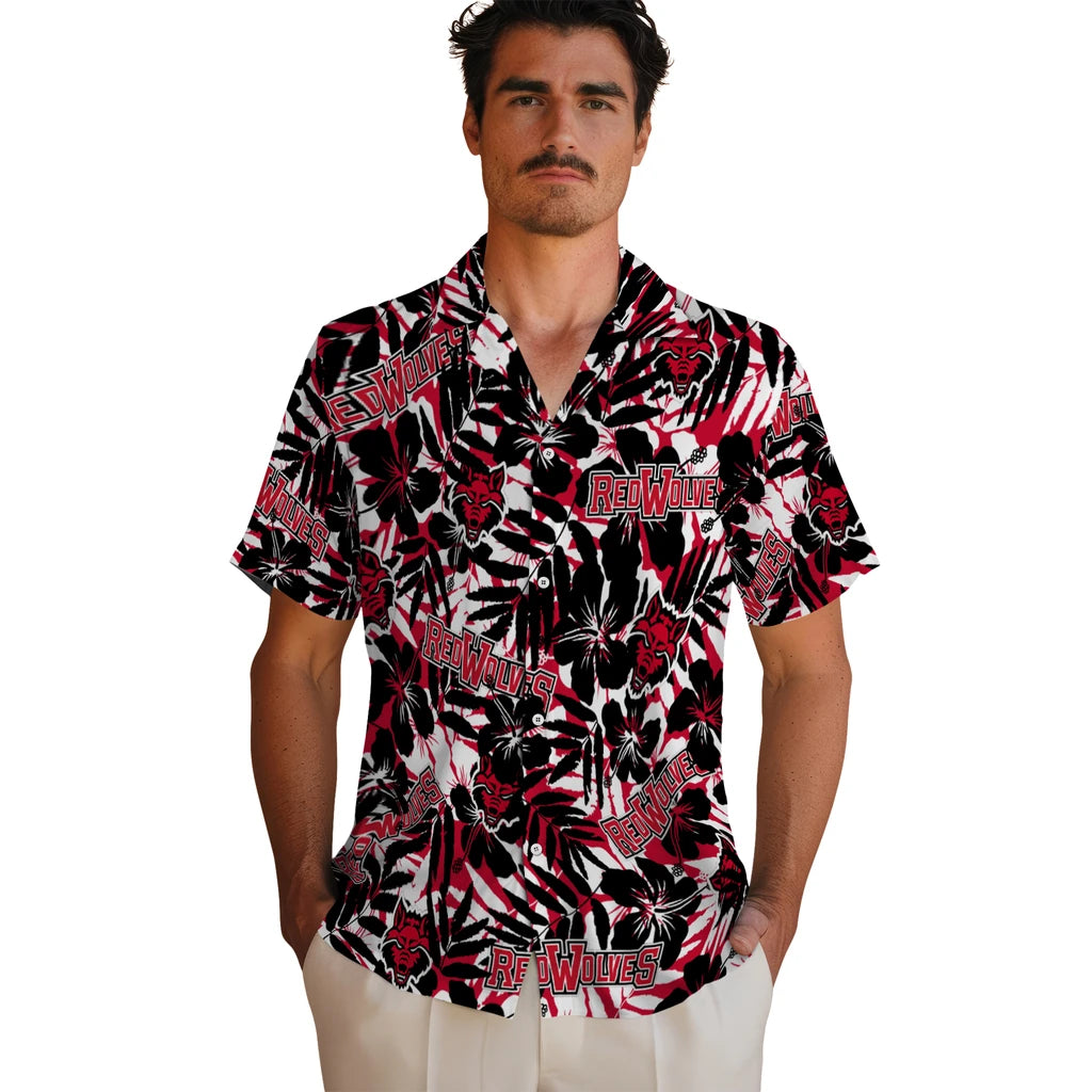 Arkansas State Red Wolves Hawaiian Shirt - Hibiscus Overlay | Hula Hawaiian Shirts