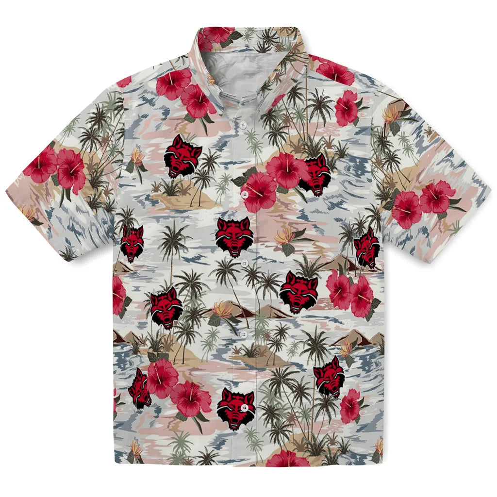 Arkansas State Red Wolves Hawaiian Shirt - Hibiscus Seaside | Hula Hawaiian Shirts