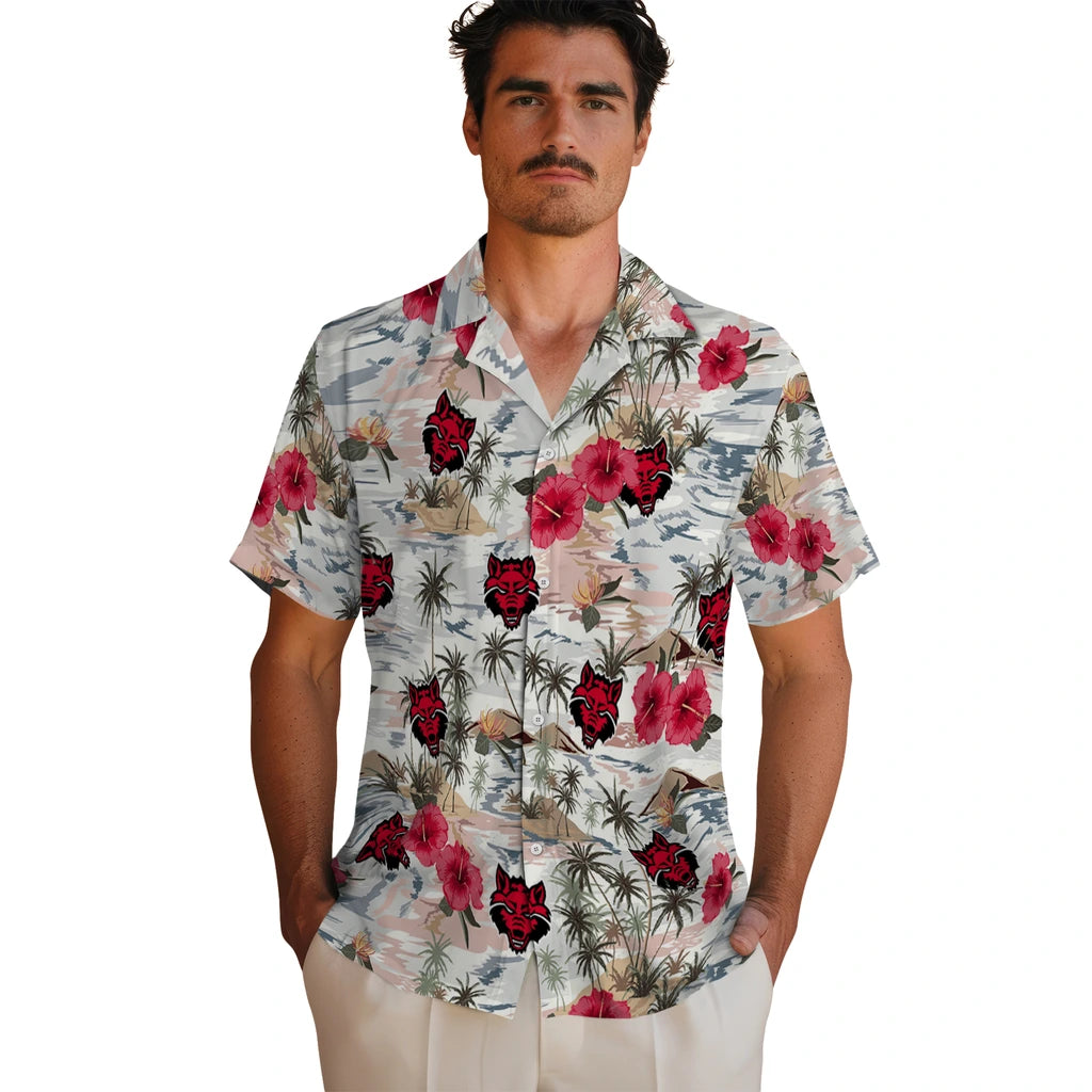Arkansas State Red Wolves Hawaiian Shirt - Hibiscus Seaside | Hula Hawaiian Shirts