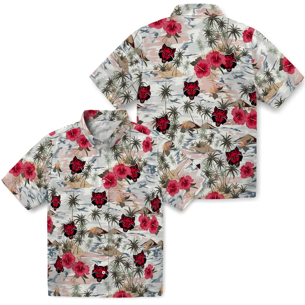 Arkansas State Red Wolves Hawaiian Shirt - Hibiscus Seaside | Hula Hawaiian Shirts