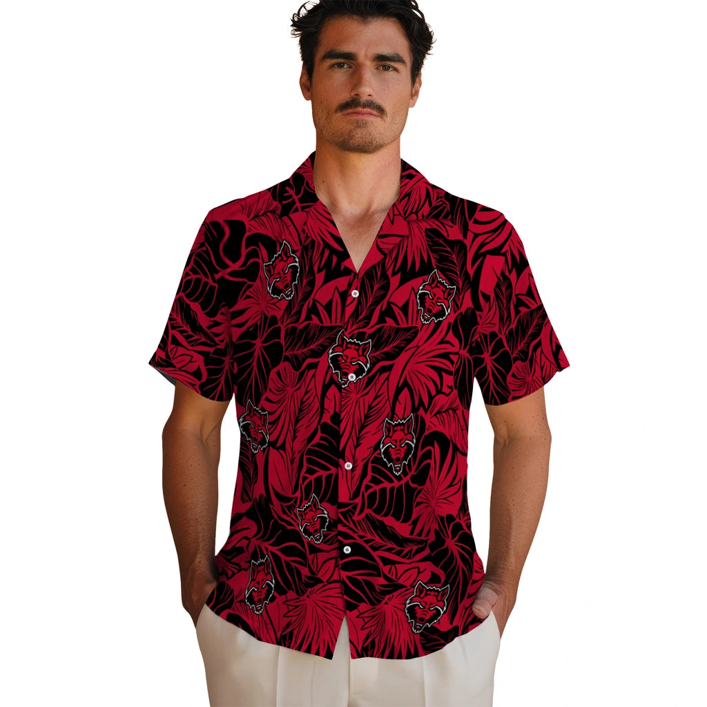 Arkansas State Red Wolves Hawaiian Shirt - Monstera Layer | Hula Hawaiian Shirts