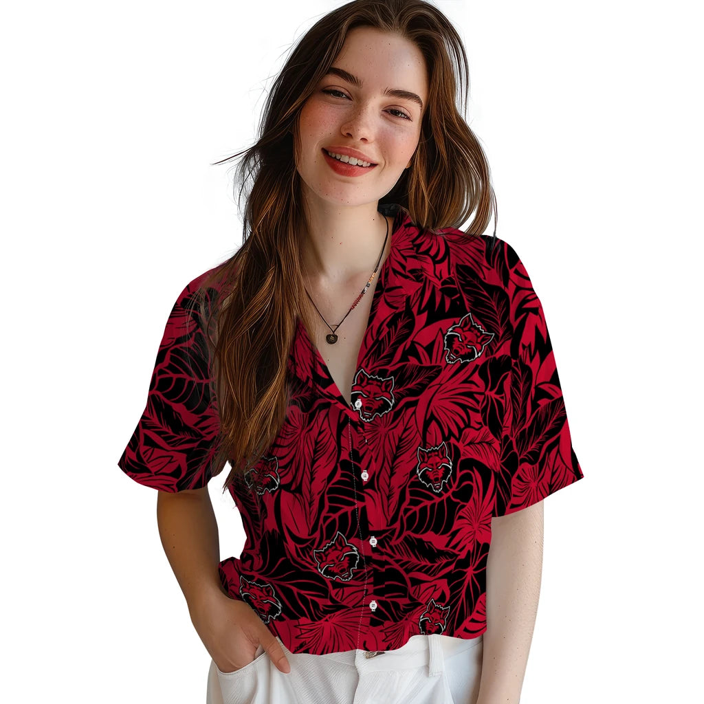Arkansas State Red Wolves Hawaiian Shirt - Monstera Layer | Hula Hawaiian Shirts