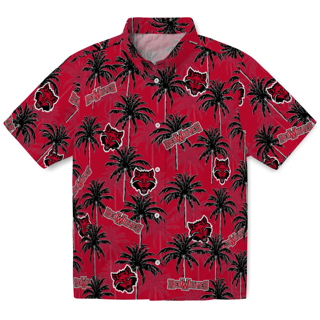 Arkansas State Red Wolves Hawaiian Shirt - Palm Tree Motif | Hula Hawaiian Shirts