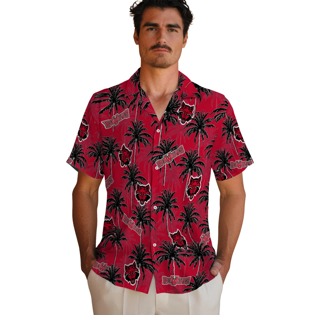 Arkansas State Red Wolves Hawaiian Shirt - Palm Tree Motif | Hula Hawaiian Shirts
