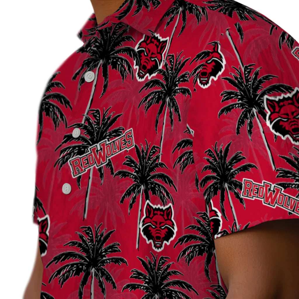 Arkansas State Red Wolves Hawaiian Shirt - Palm Tree Motif | Hula Hawaiian Shirts