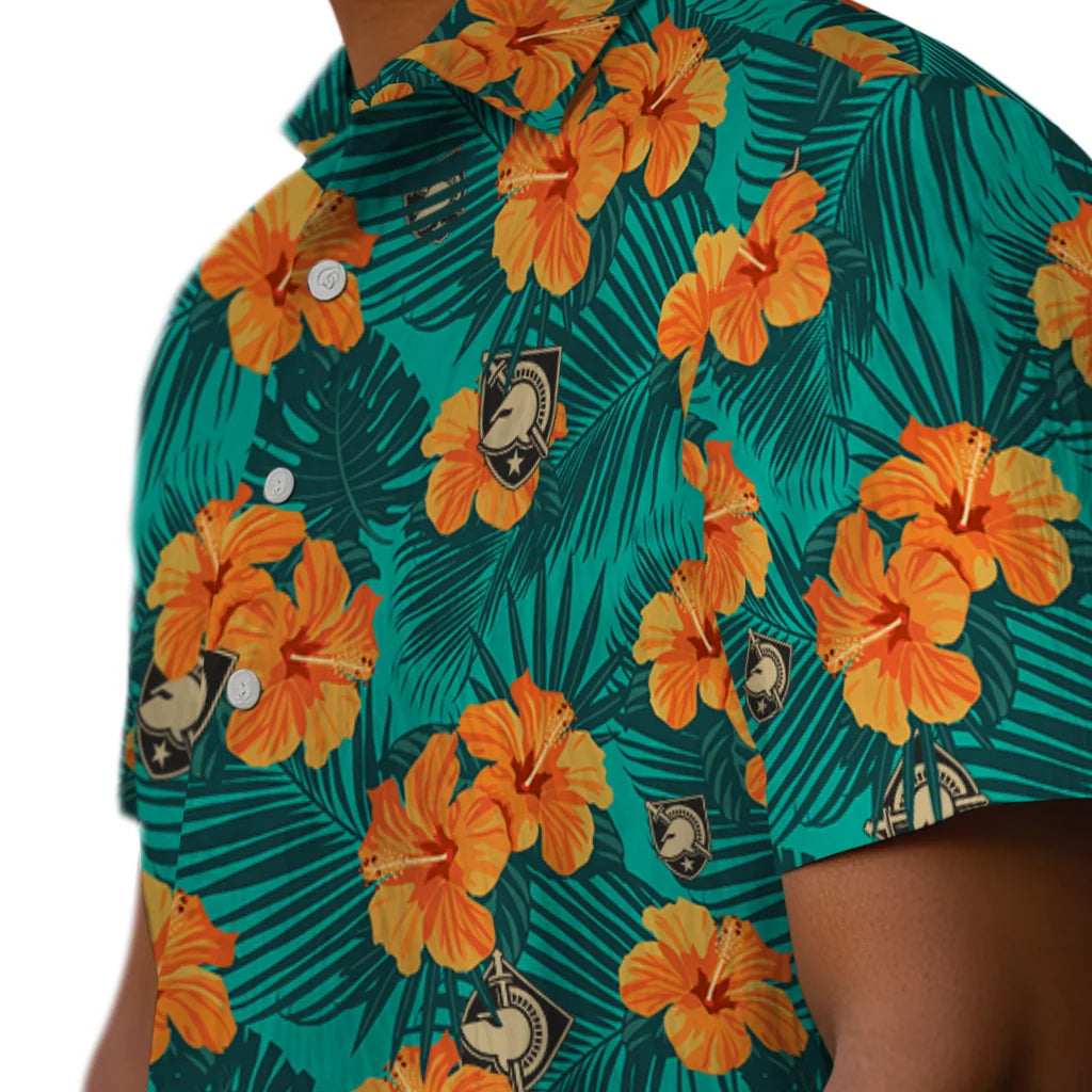 Army Black Knights Hawaiian Shirt - Hibiscus and Palm Leaves | Hula Hawaiian Shirts