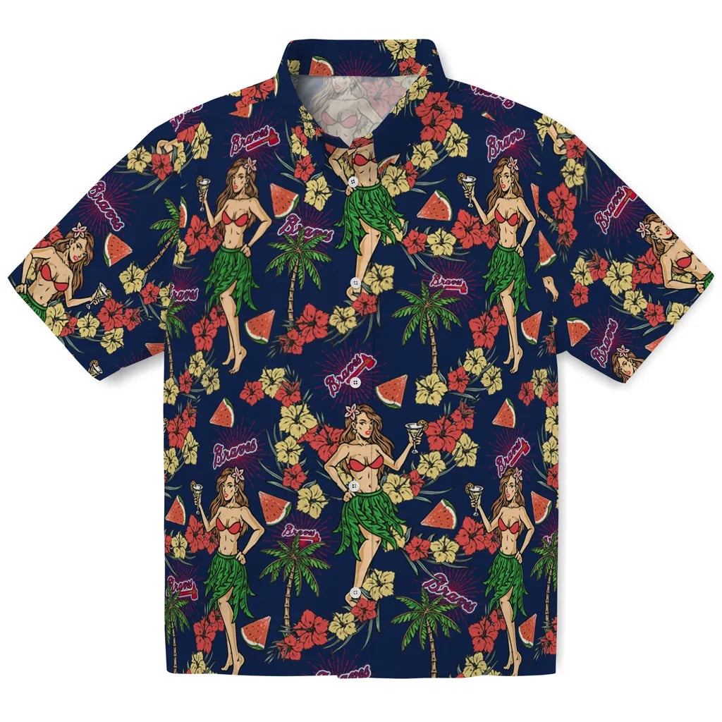 Atlanta Braves Hawaiian Shirt - Hawaiian Girls Design | Hula Hawaiian Shirts