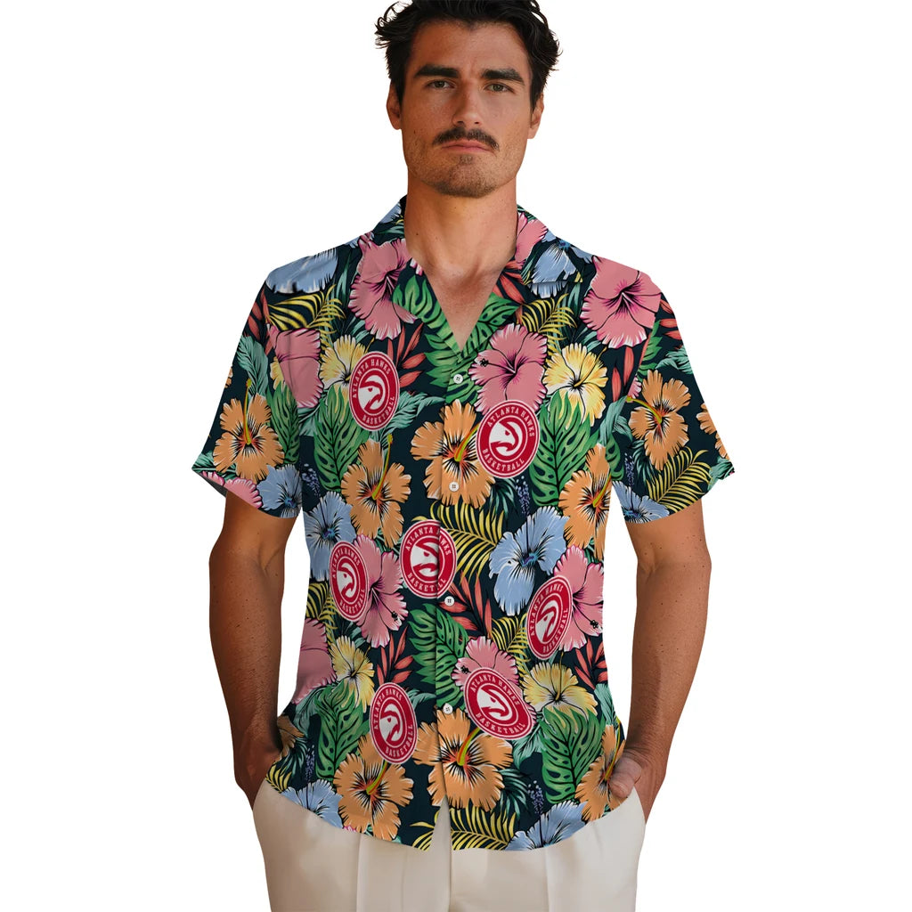 Atlanta Hawks Hawaiian Shirt - Brilliant Hibiscus Garden | Hula Hawaiian Shirts