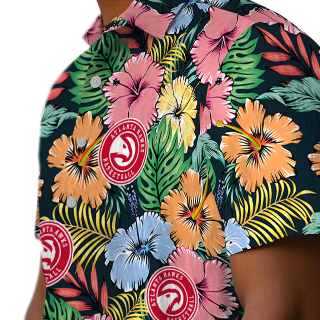 Atlanta Hawks Hawaiian Shirt - Brilliant Hibiscus Garden | Hula Hawaiian Shirts