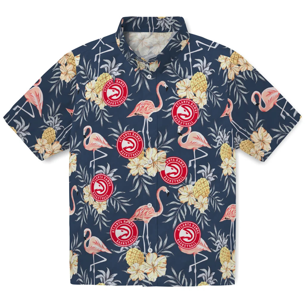 Atlanta Hawks Hawaiian Shirt - Flamingo Hibiscus | Hula Hawaiian Shirts