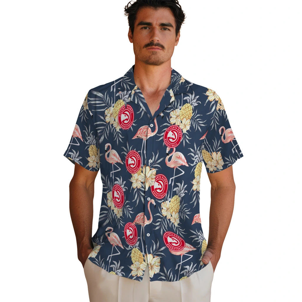Atlanta Hawks Hawaiian Shirt - Flamingo Hibiscus | Hula Hawaiian Shirts