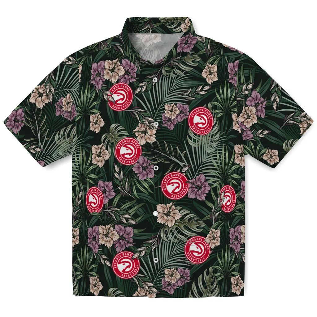 Atlanta Hawks Hawaiian Shirt - Hibiscus Leaves Pattern | Hula Hawaiian Shirts